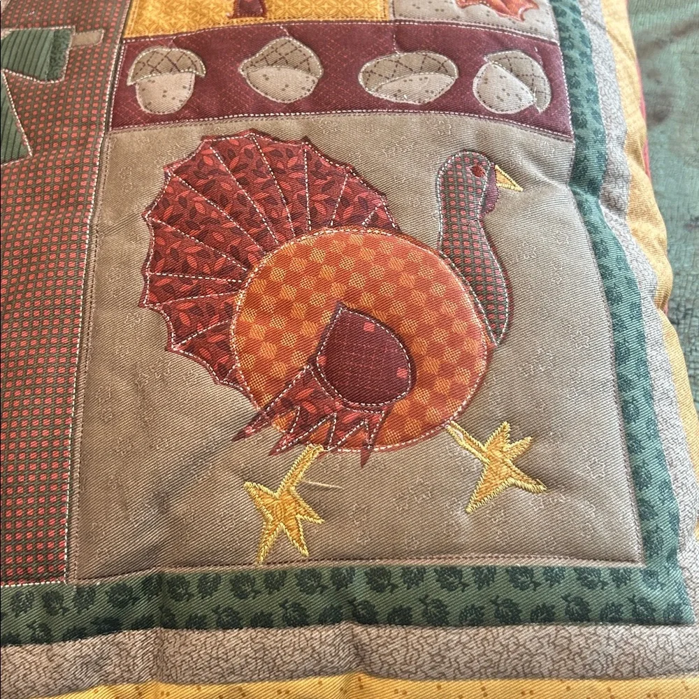 Vintage Fall Harvest Pillow Scarecrow Turkey Quilted Autumn Decor
